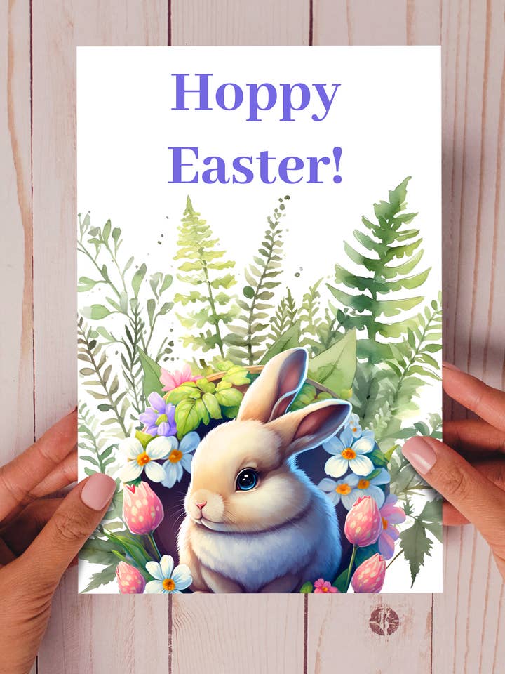 Feathered Farns Hoppy Easter — lustige Öko-Osterkarte mit Häschen für den Großhandel von Homemade Hollydays Wholesale