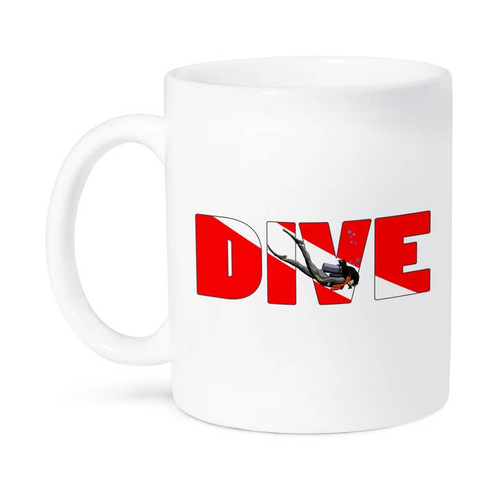 3dRose - Wholesale Coffee Mug - 3dRose, Female SCUBA diver with DIVE in the red and white dive flag colors., Mug8