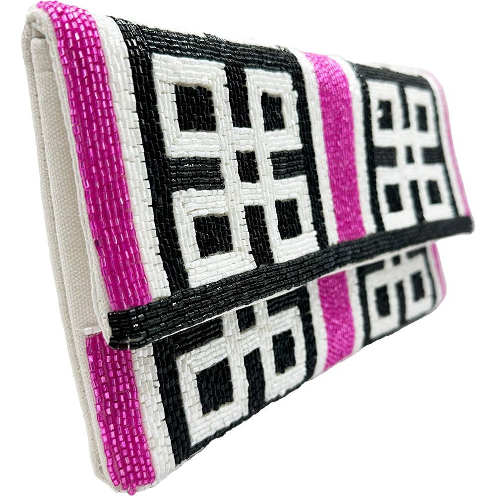 Pizzazz, Inc. - Venta al por mayor Bolso de mano - Mujer - BOLSO DE MANO NEGRO, BLANCO Y ROSA CON CUENTAS GEOMÉTRICAS2