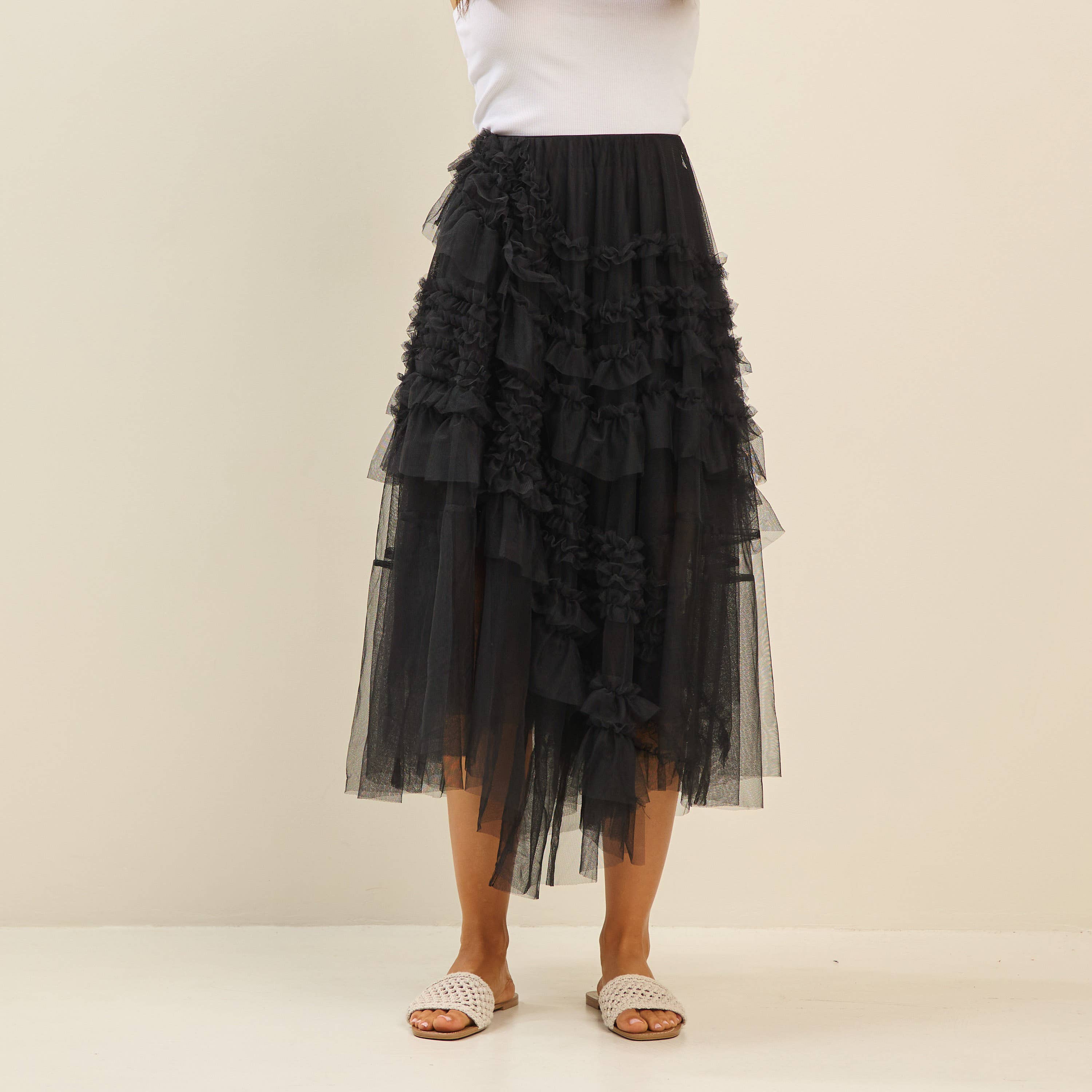 Cream Tiered ruffle tulle skirt for wholesale on Faire10
