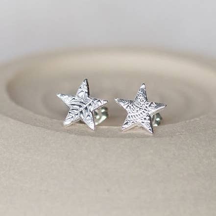 Lucy Kemp Jewellery - Wholesale Stud/post earrings - Sterling Silver Textured Star Studs1