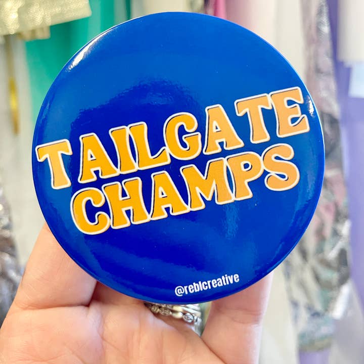 Tailgate Champs - Blue and Yellow - Game Day Button for wholesale by REBL Creative