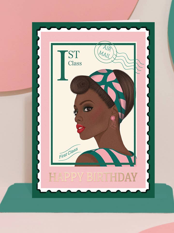 ' The Betty' Postage Stamp Card for wholesale by Pink and Mint Design