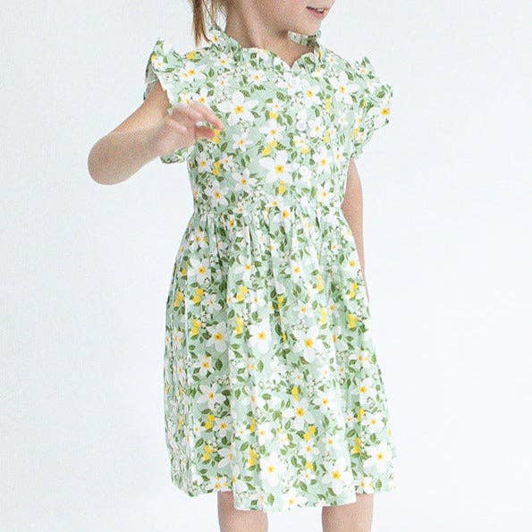 Girl’s Light Green and Yellow Floral Ruffle Button-Down Dress for wholesale by cuteheads