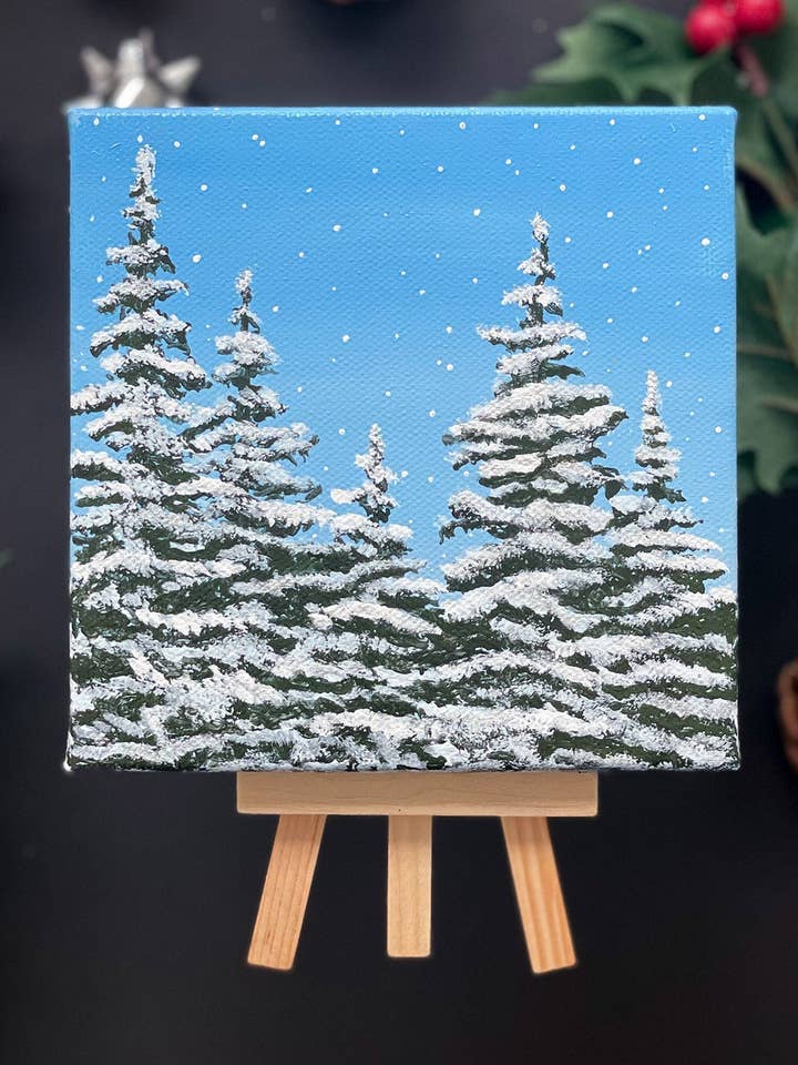 Minipintura con caballete «Vistas invernales de la cabaña» para venta al por mayor de Jiva More Life