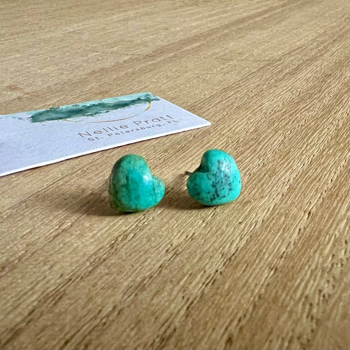 Stud Muffin turquoise heart earring studs for wholesale by Nellie Pratt Artisan Jewelry