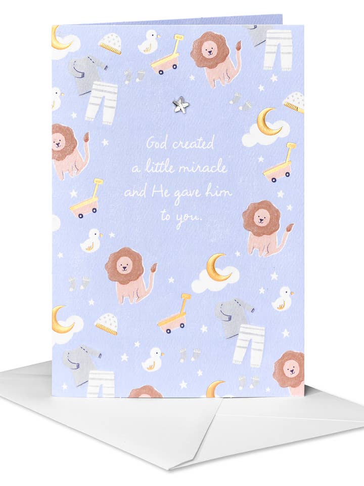 Baby Boy Religious | Religious New Baby Boy Card for wholesale by DICKENS INC.