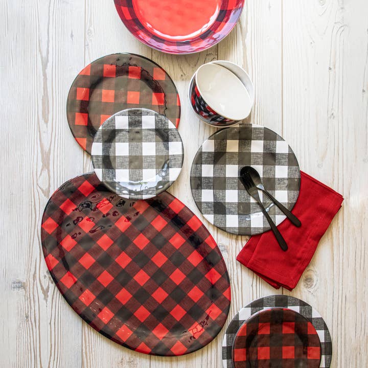 TarHong - Wholesale Dinnerware Set - Vintage Black & White Buffalo Check Dinnerware,100% Melamine