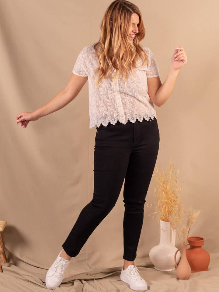 Sort økologisk bomuld slank dame jeans - Lila for engroshandel hos Nagev