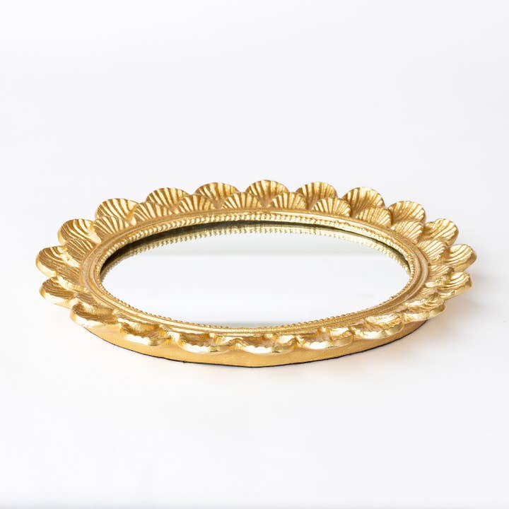 8 Oak Lane - Wholesale Decorative Tray - Gold Scalloped Oval Mirrored Vanity Tray2