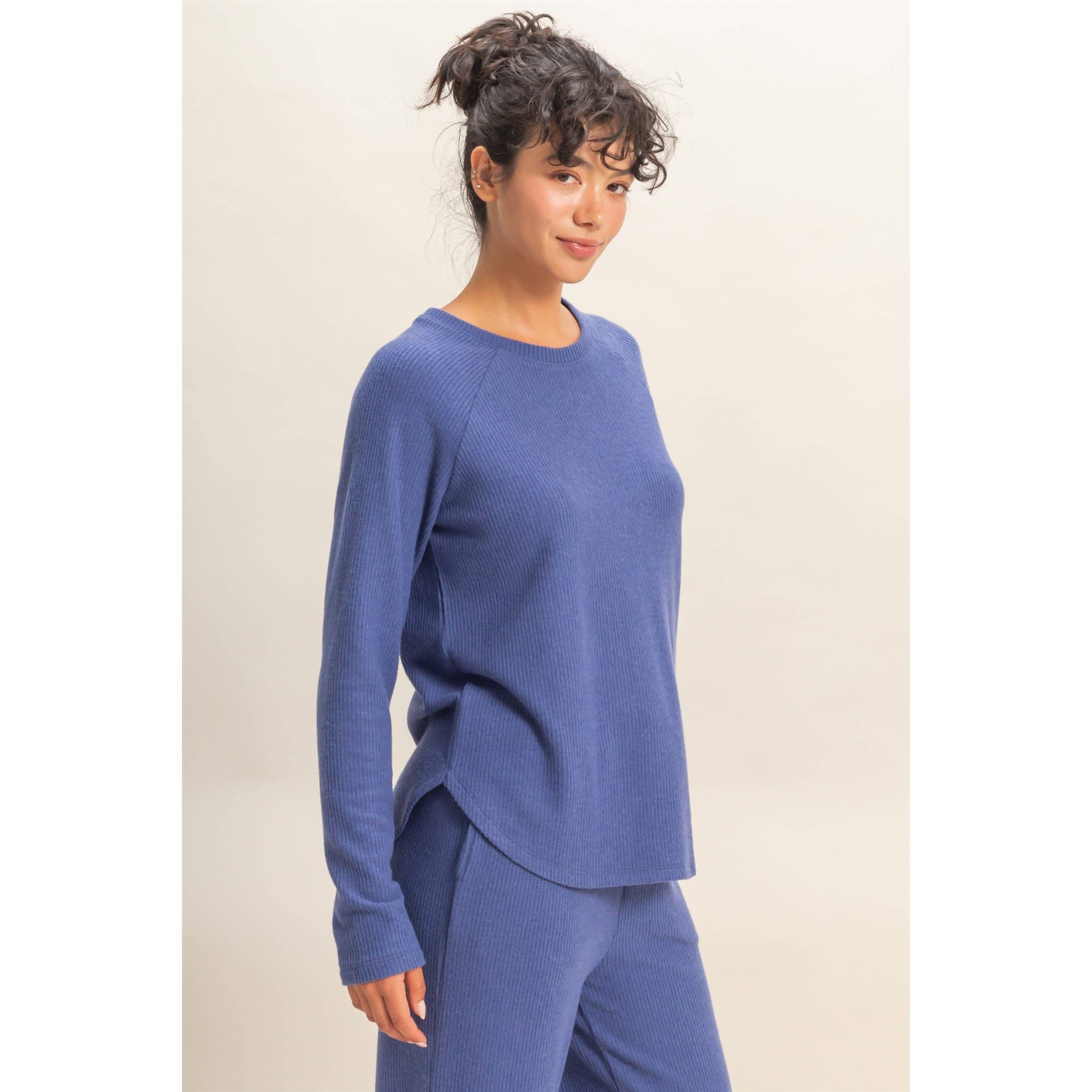 Double Zero - Wholesale Shirt - Women's - Brushed Waffle Raglan Long Sleeve Casual Top11