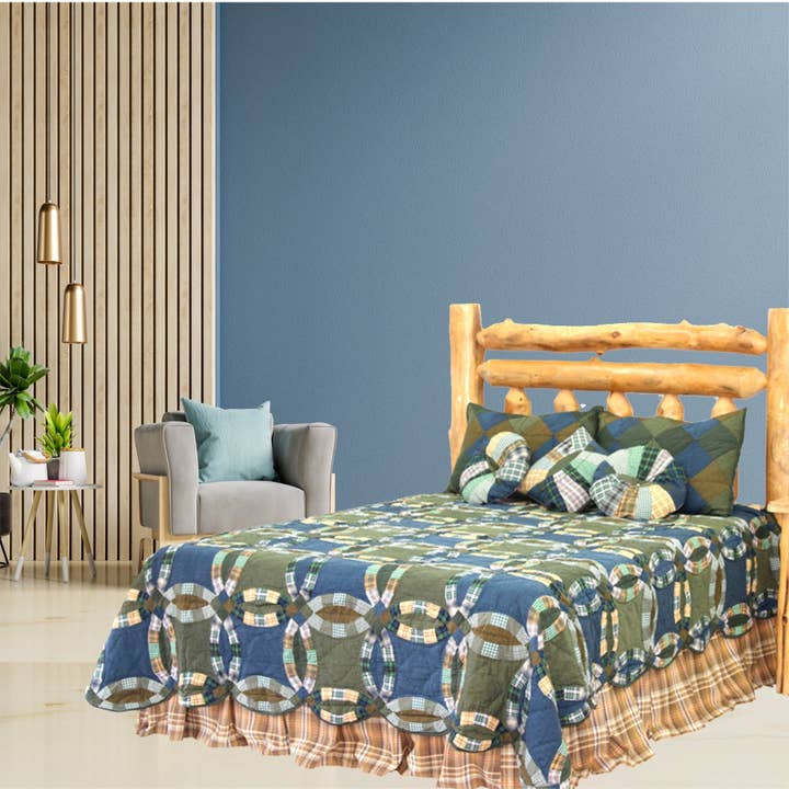 Chambray Wedding Ring Quilt, Patchworked cotton Quilts. for wholesale by Patch Magic