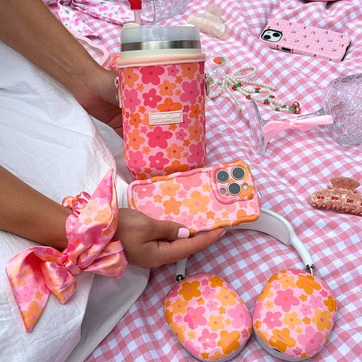 Coconut Lane - Wholesale Insulated Mug/Tumbler - Tumbler Carry Case - Pink & Orange Bloom