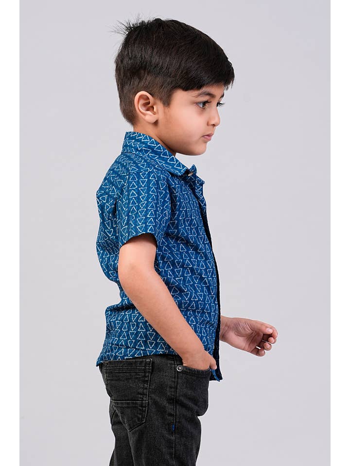 Riddhi Siddhi - Wholesale Button Down Shirt - Kids - Boy's Indigo Printed Half-Sleeves Shirts3