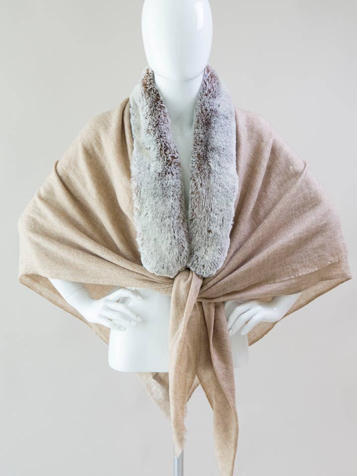 Cashmere shawl with faux fur collar - square for wholesale by Evelyne Prélonge