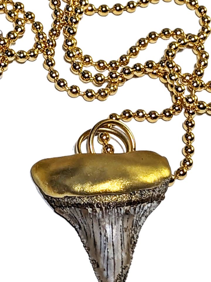 Shark Tooth Necklace found on the Titanic Pendant Gold 34" Ball Chain Unisex Beach Wedding for wholesale by Gay Isber Designs