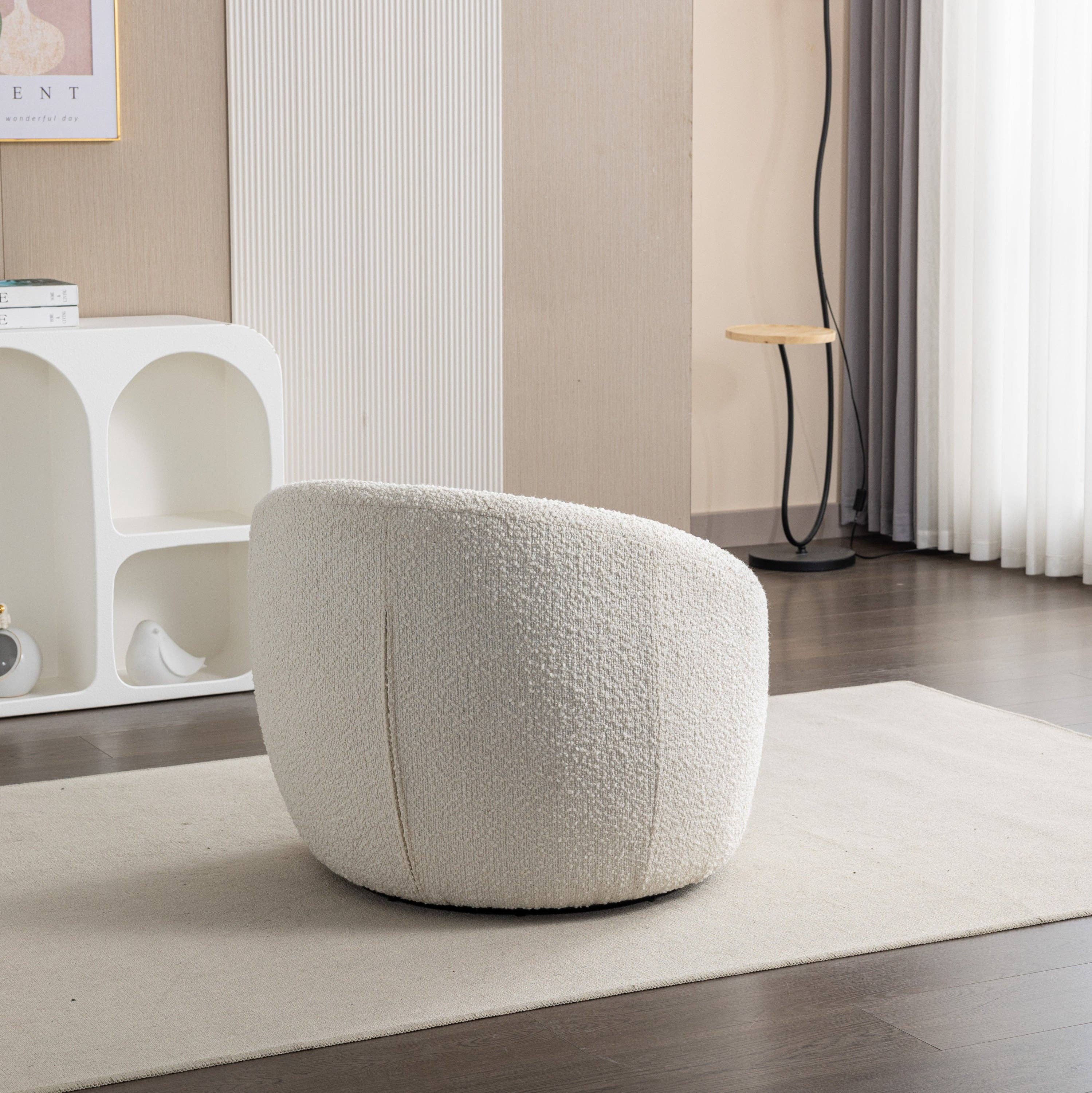 HOMYCASA DESIGN INC - Vente Chaises - Fauteuil tonneau pivotant à 360° en tissu bouclé Winnie Modern Teddy8