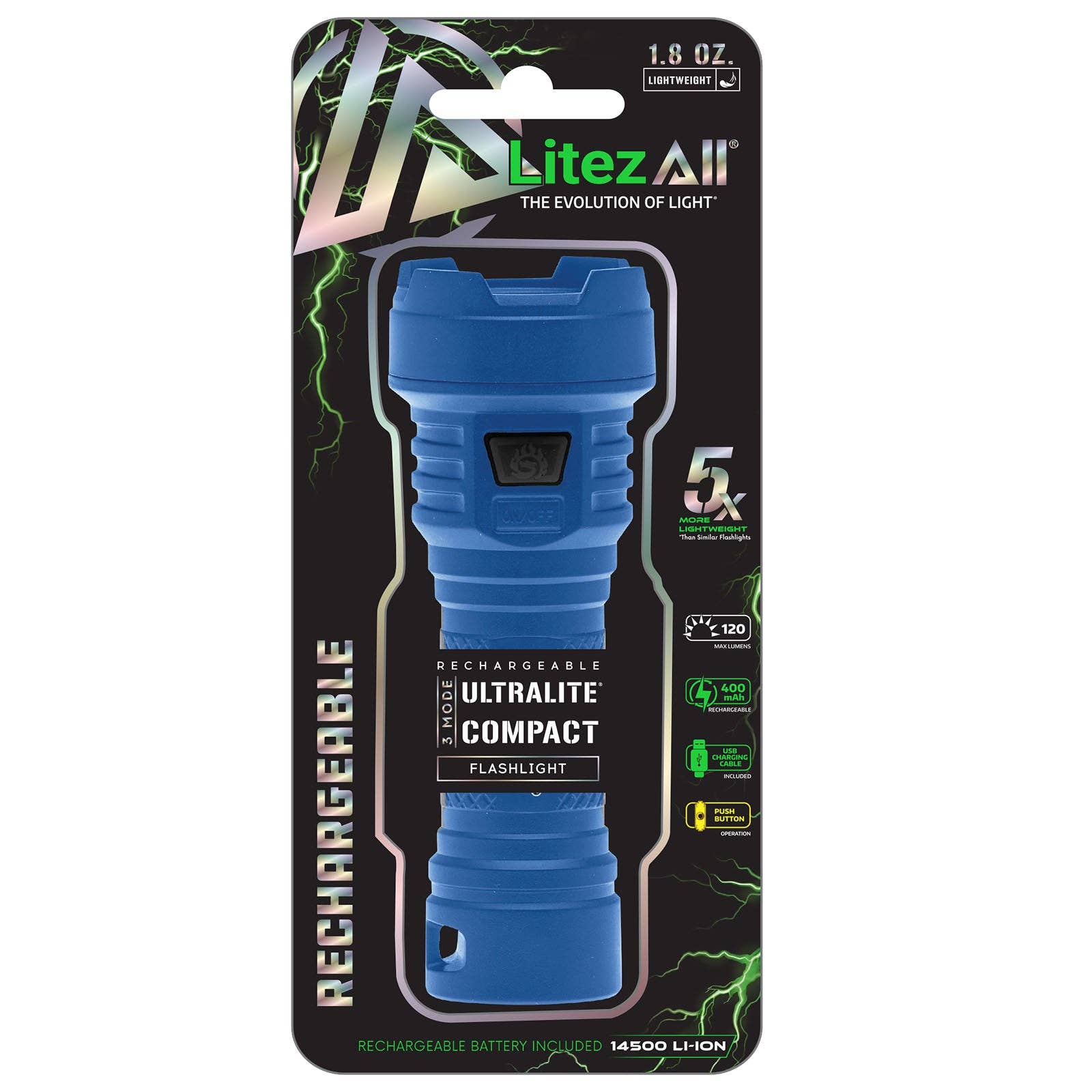 LitezAll - Wholesale Flashlight - LitezAll Blue & Black Rechargeable 120 Lumen Flashlight Set2