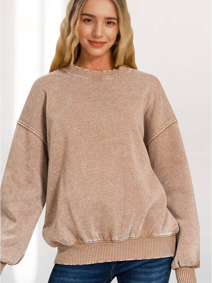 42POPS - Wholesale Sweatshirt - Women's - ',,,..Acid Wash Fleece Oversized Pullover81
