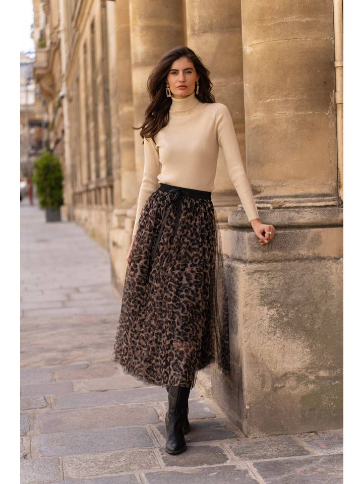 CHOKLATE PARIS - Venta al por mayor Falda - Mujer - Falda Aria de tul con estampado de leopardo grande - CK08077-5