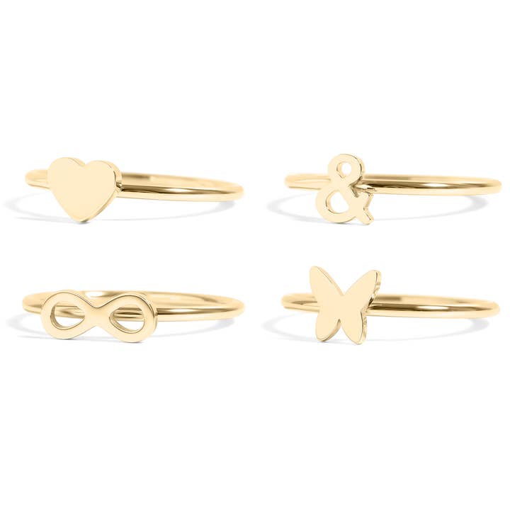 WJW - Wholesale Band/Stacked Ring - 18k Gold PVD Coated Stainless Steel Symbol Stacking Rings