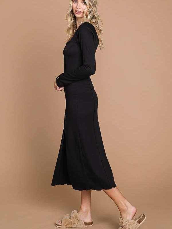 Culture Code - Wholesale Dress - Women's - CRD1844L - TINY NOTCH NECK MERROW LSLV MAXI DRESS2