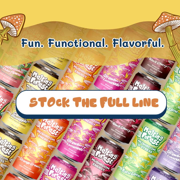 Melting Forest – wholesale Sparkling water – Mushroom Drink | Stress Relief | Coconut Pineapple | 12-pk