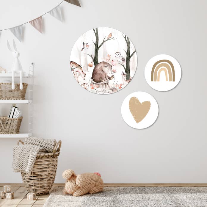 Wall Circle Set Animals in the Forest Natural 50cm for wholesale by Kleine Binky