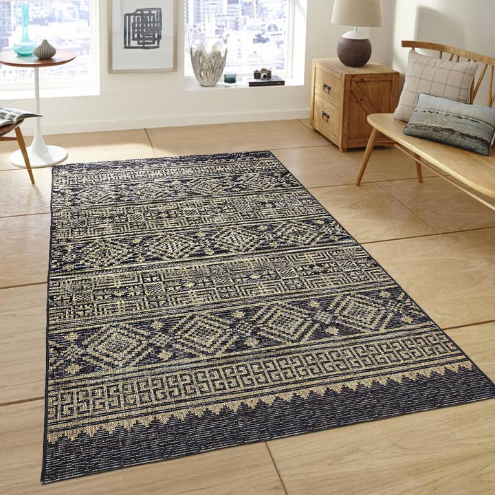Sylvestra Geometric Indoor/Outdoor Area Rug - Black / Brown for wholesale by LR Home