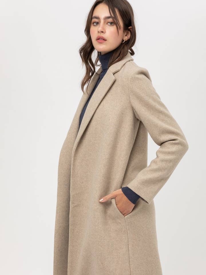 Casaco comprido de velo Jacquard com bolsos laterais SI-17508 por atacado de 42POPS