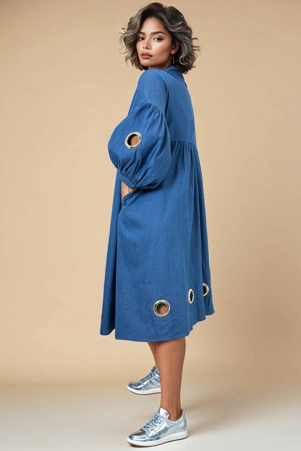 DENIM BLUE S3058 SILVER LOOP DRESS for wholesale on Faire1