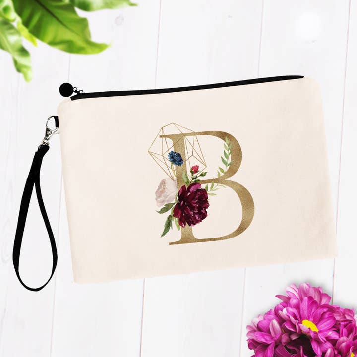 Gold Faux Foil Monogram Makeup Bags for wholesale by SheMugs