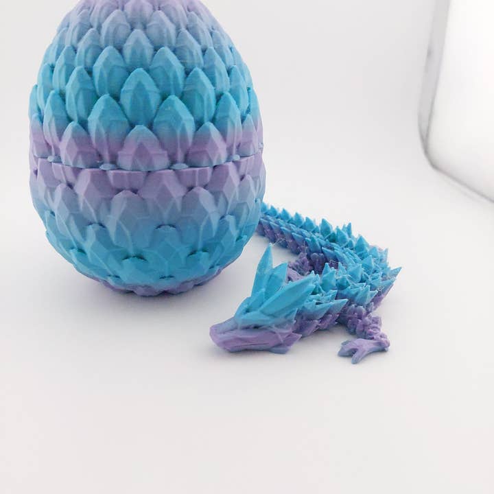 The Geek Galleria - Wholesale Fidget Toy - Kids - 12 Inch Crystal Dragon And Matching Egg! - Articulated - Cinderwing3d - 3D Printed Dragon - Unique Gift