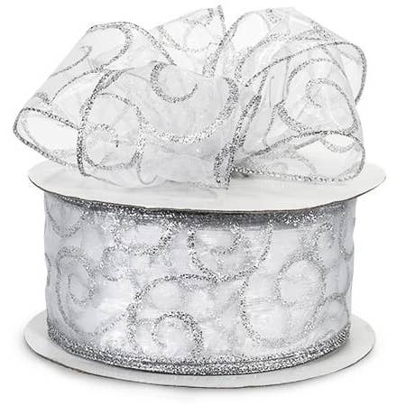 Nashville Wraps - Wholesale Ribbon - Gift Wrapping - Wired Sheer Metallic Swirl Ribbon