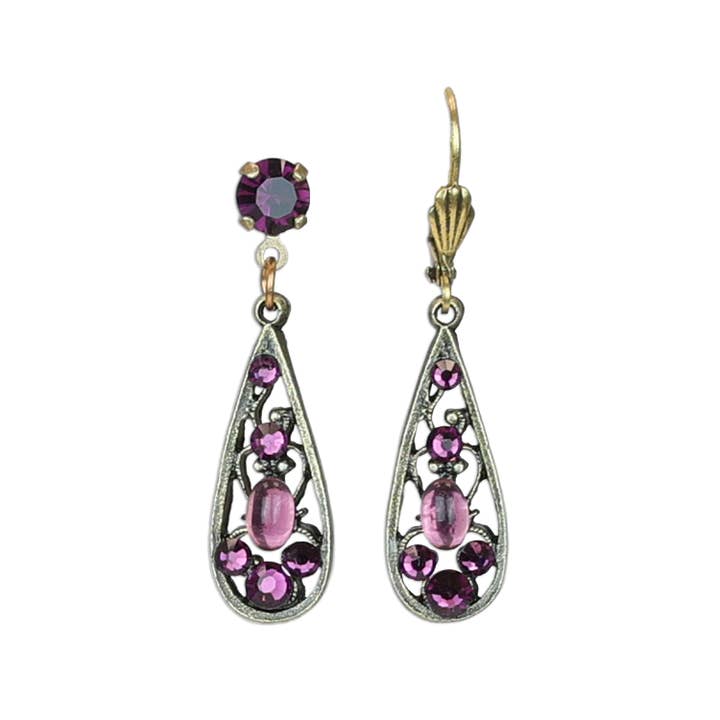 Forever Filigree Amethyst Teardrop Crystal Dangle Earrings for wholesale by Anne Koplik Designs, Inc.