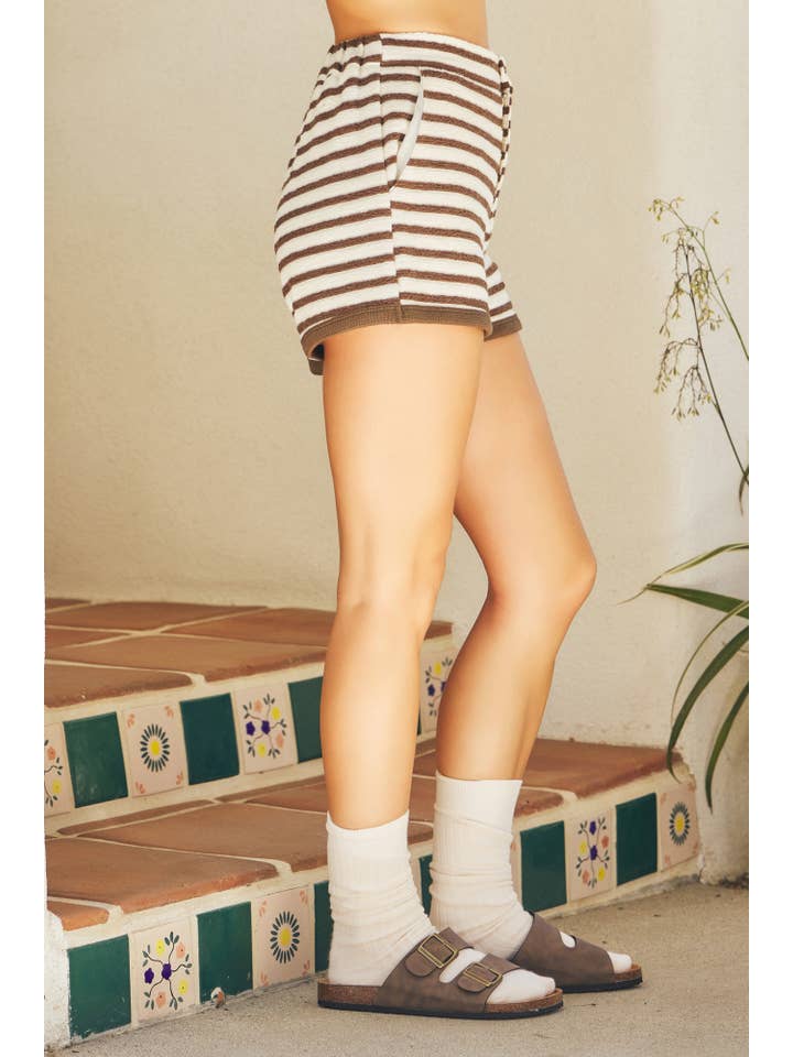 ESPRESSO TEXTURED HORIZONTAL STRIPED SHORTS for wholesale on Faire