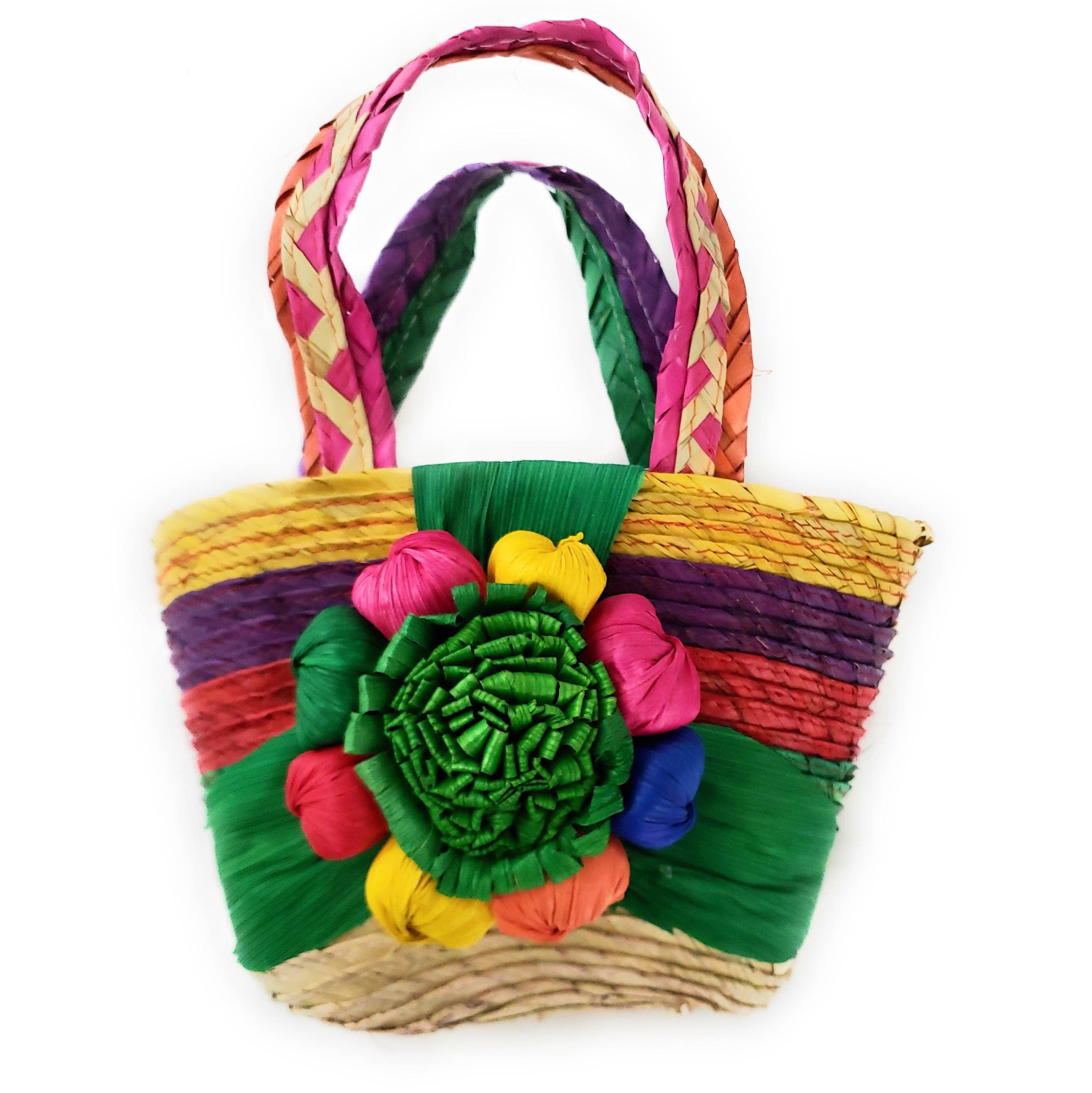The Little Pueblo - Wholesale Beach Bag - Mexican Floral Palm Bag  Handmade  Candy Bag Flower Straw Bag3