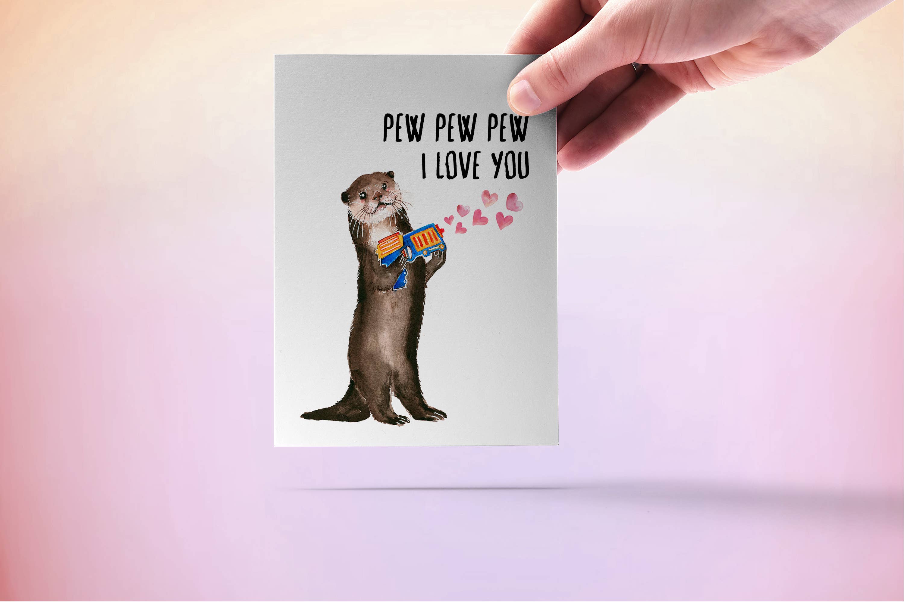 Liyana Studio - Wholesale Valentine's Day Card - Pew Pew Love Otter - Funny Valentines Day Card3