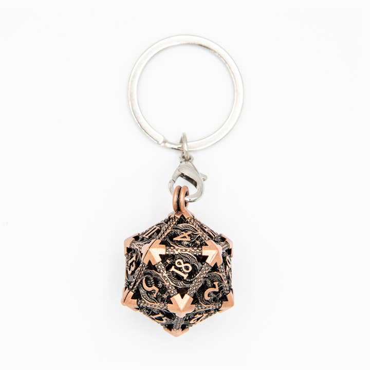 Wyvern's Vault | D20 Keyring w/Mini Dice | Copper for wholesale by Tabletop Dominion Limited