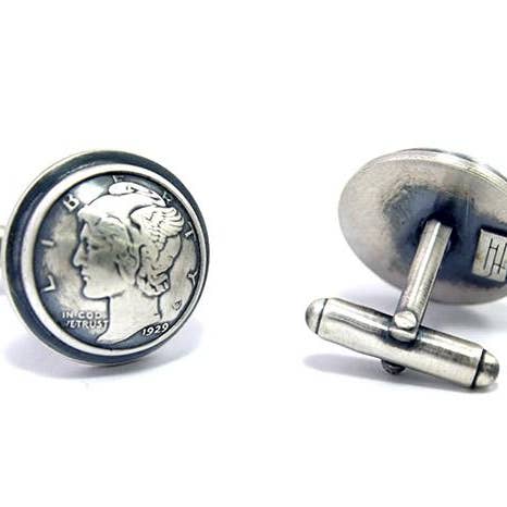 Boutons de manchette en argent avec pièces Mercury vintage pour la vente par Heidi J Hale