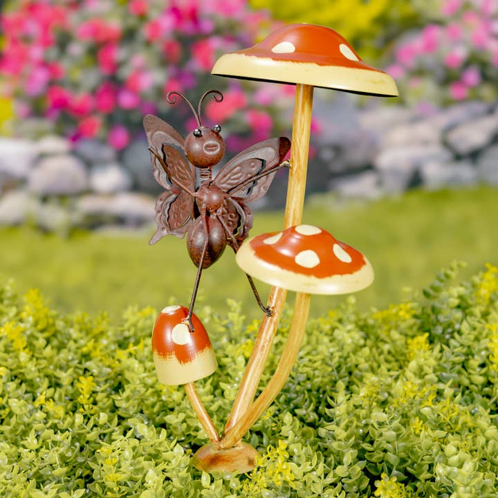 Zaer Ltd. International - Wholesale Garden/Lawn Stake - Funny Butterflies on Mushroom Stakes- 6 Assorted Pieces