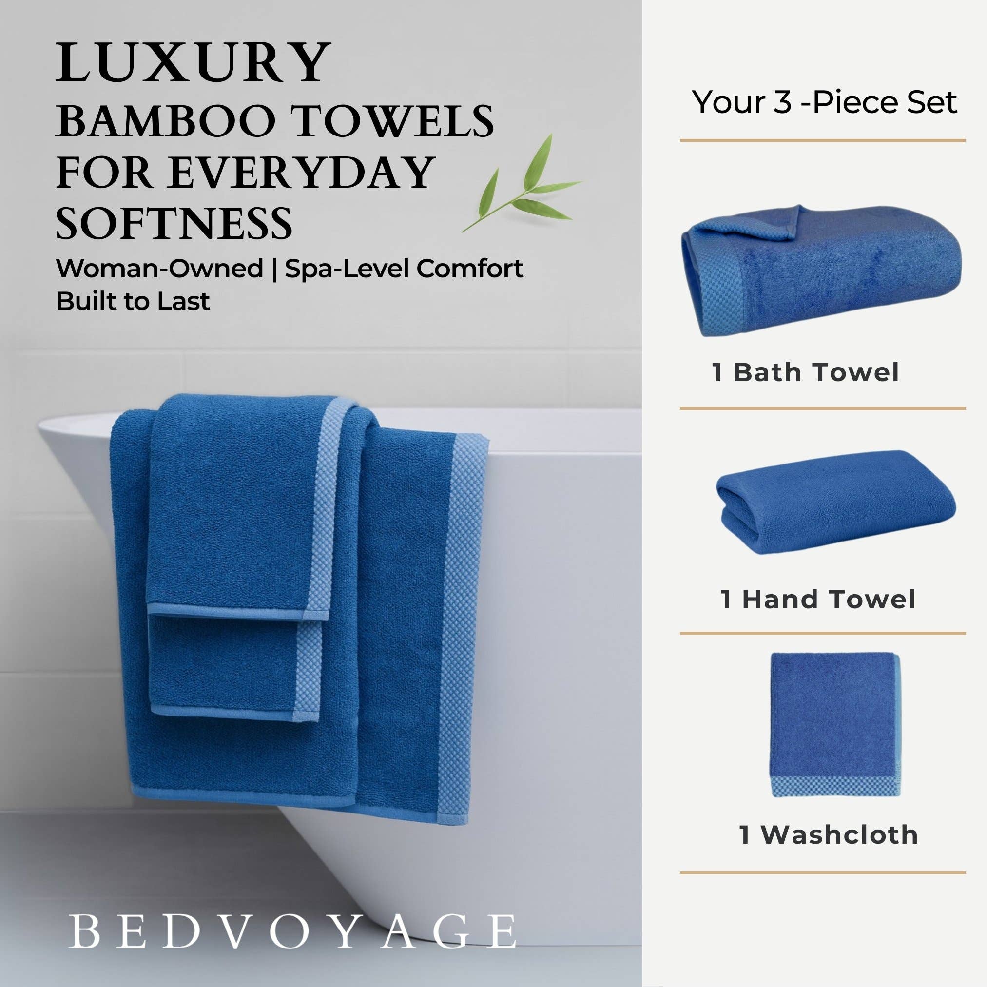 BedVoyage - Wholesale Towel set - BedVoyage Luxury viscose from Bamboo 3-Piece Towel Set6