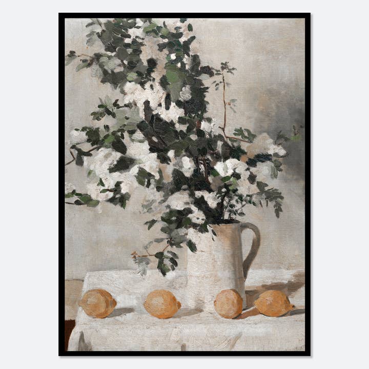 Sugar & Canvas - Wholesale Art print - European Vintage Flowers Vase Lemons Art Print VP287