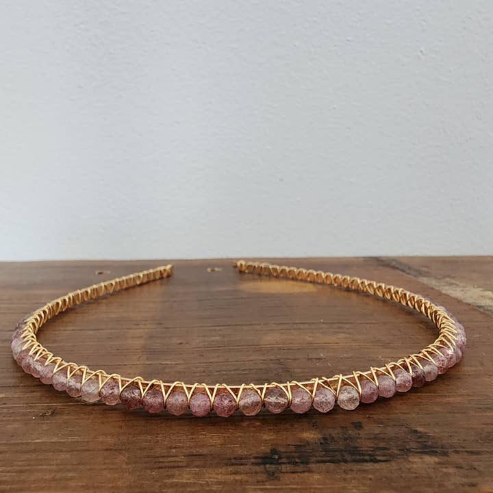 Faceted Strawberry Quartz Headband for wholesale by The Queen of Quartz
