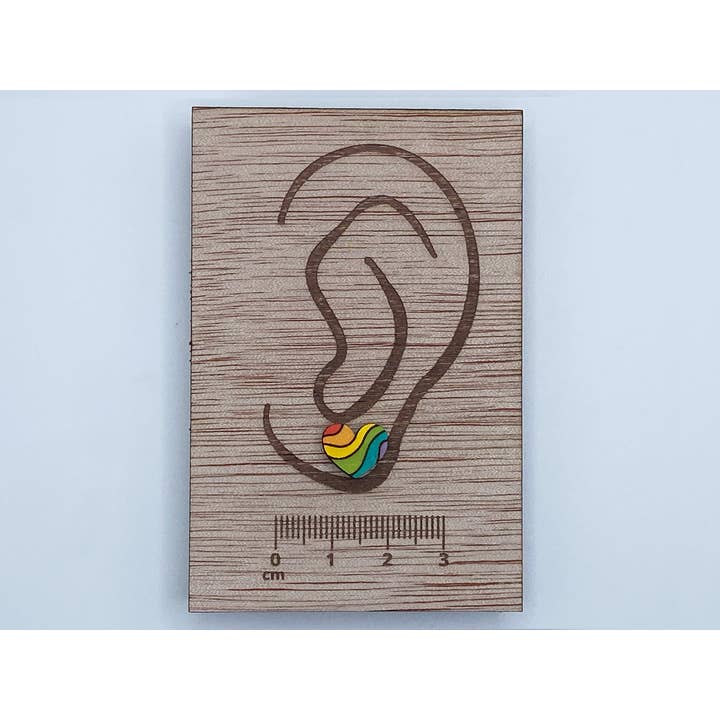 Wacky Wood – wholesale Stud/post earrings – Groovy Heart Earring, Pride Earrings, Rainbow Fun Gift1