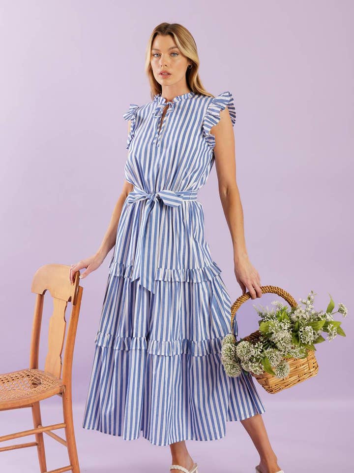 Une robe midi tissée à rayures - ID21941 pour la vente par FLYING TOMATO