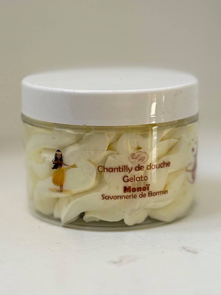 Chantilly de douche parfum MONOI pour la vente par Les Vilaines Filles