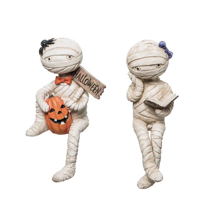 Transpac - Wholesale Decorative Figurine - Set of 2 Resin Mummy Sitter Figurines for Halloween Decor