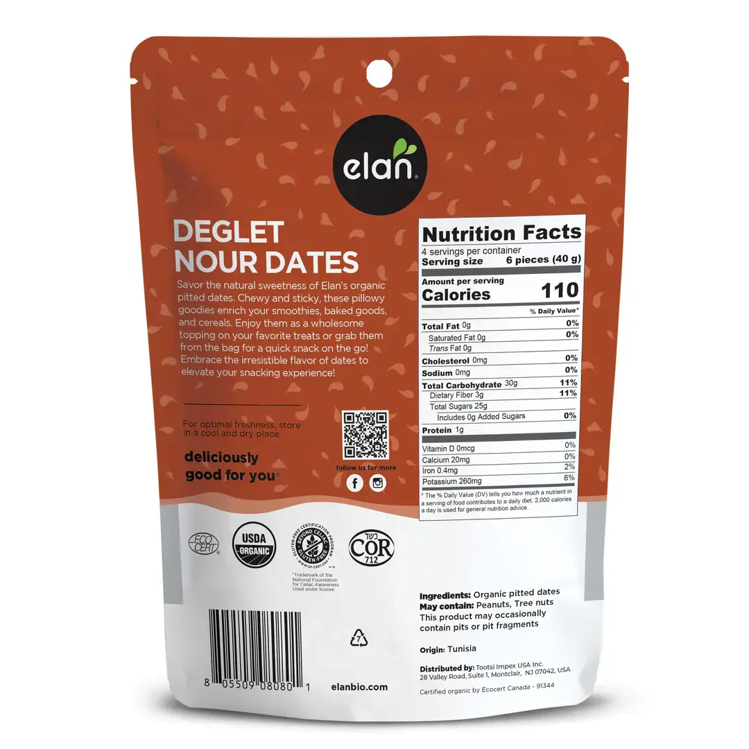 Elan - Wholesale Dried/Dehydrated Fruit - Elan Organic Dried Fruit Pitted Dates, Snacks, Food (7 oz)1