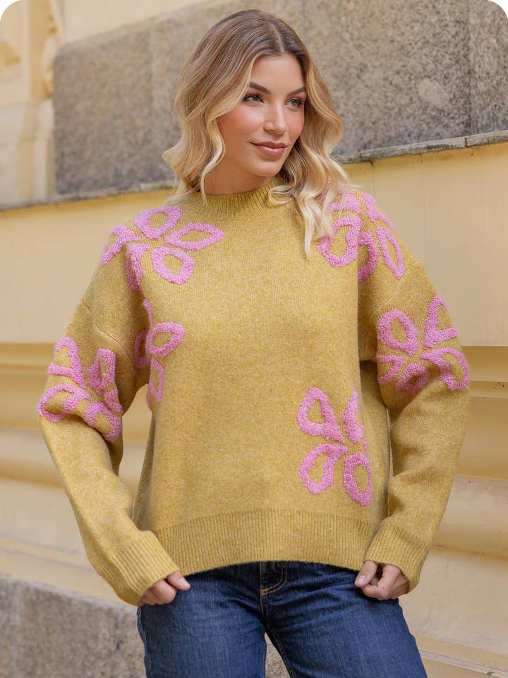 Floral Embroidered Long Sleeve Sweater for wholesale by Strut & Bolt